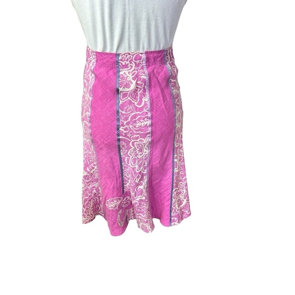 Sigrid Olsen skirt linen floral applique gold thread flouted pink Size 6 - Picture 2 of 7